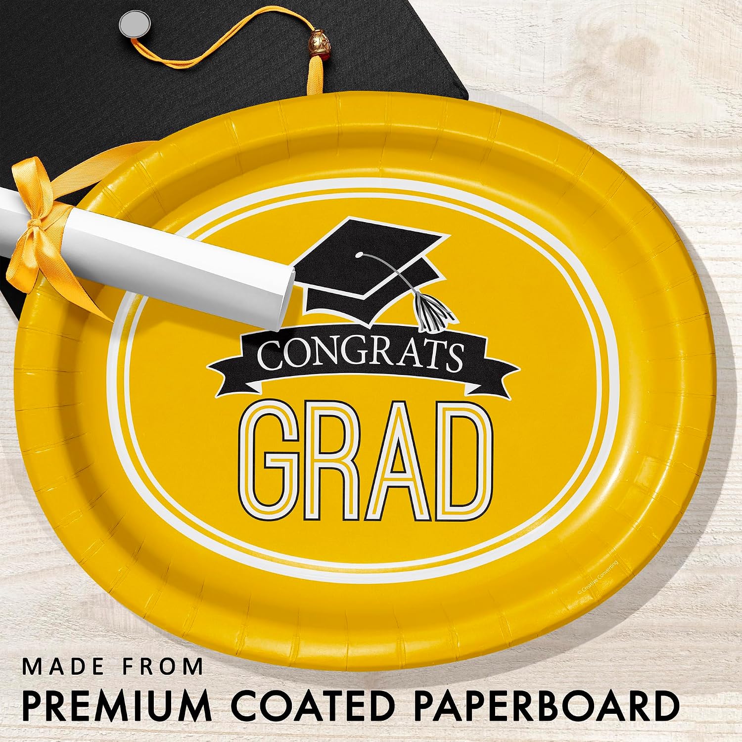 Trendware Graduation School Spirit Yellow Oval Plates, 24 Count