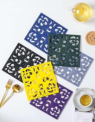 Miniatura 8 de Salvamanteles de silicona para ollas y sartenes calientes, tapetes cuadrados antideslizantes para mesa, almohadillas calientes talladas multiusos,