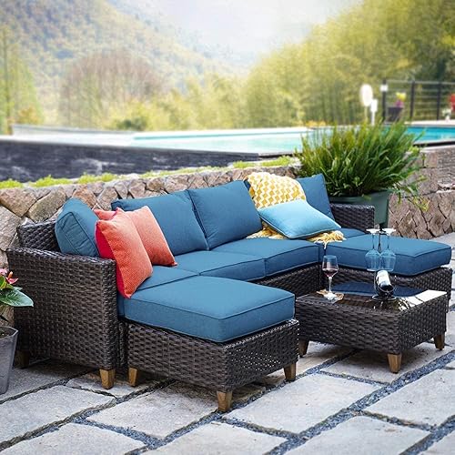 Miniatura 15 de Grand patio Muebles de exterior, sofá modular de mimbre para patio, sofá individual con cojines gruesos para terraza, porche, piscina, jardín Sofá