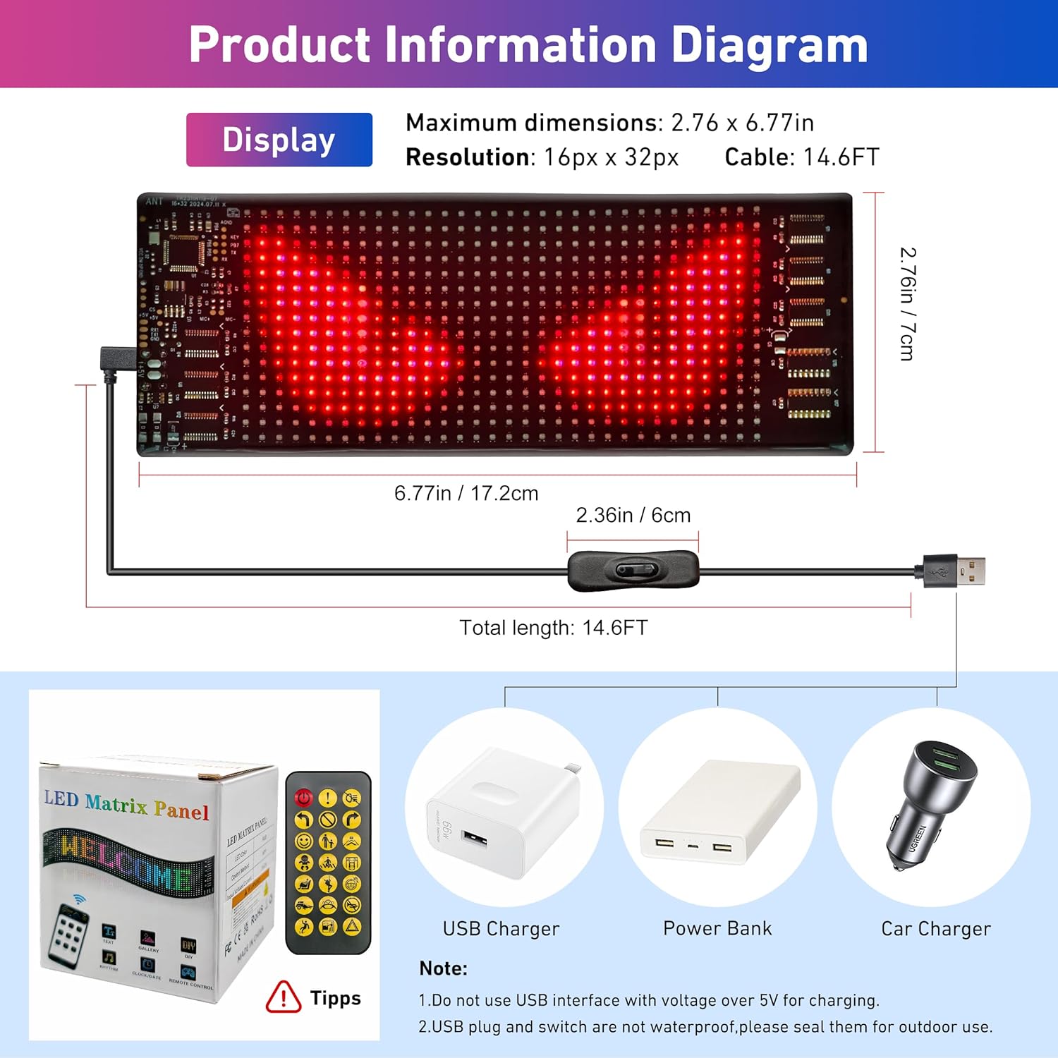 16x32 RGB LED マトリックスパネル 【スイッチサイエンス取寄品】 / ADA-420 広告&amp;DIY用のプログラム可能なLEDマトリックスパネル、6.85インチx2.75インチのスモールスクリーンアニメーション5