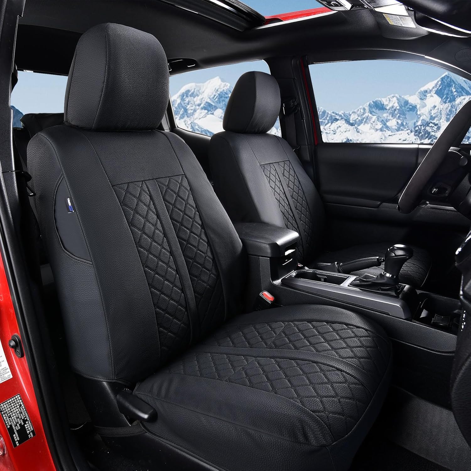 Truckiipa 2 Front Tacoma Seat Covers Leather Car Seat Covers Waterproof Truck Seat Cushion Protector Covers Fit for 2016-2023 Toyota Tacoma Double Crew Cab, Front Pair, Black