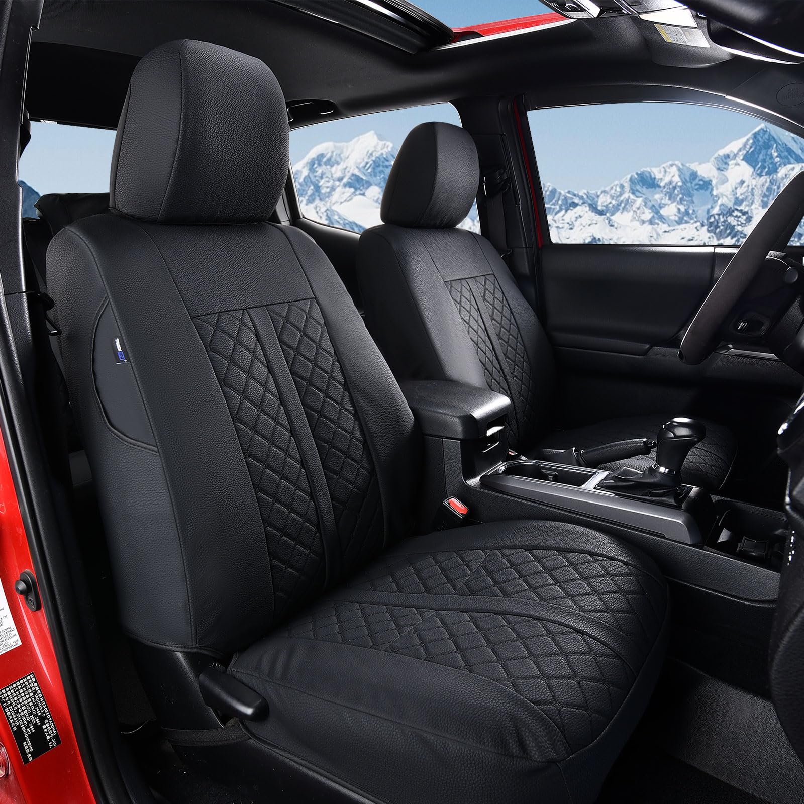 Truckiipa 2 Front Tacoma Seat Covers Leather Car Seat Covers Waterproof Truck Seat Cushion Protector Covers Fit for 2016-2023 Toyota Tacoma Double Crew Cab, Front Pair, Black
