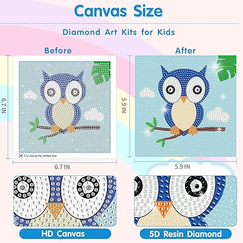 Miniatura 5 de DIYGEMDOT Paquete de 6 kits de arte de diamantes para niños, lindos juegos de pintura de diamantes de animales para niñas y niños, pintura de gemas