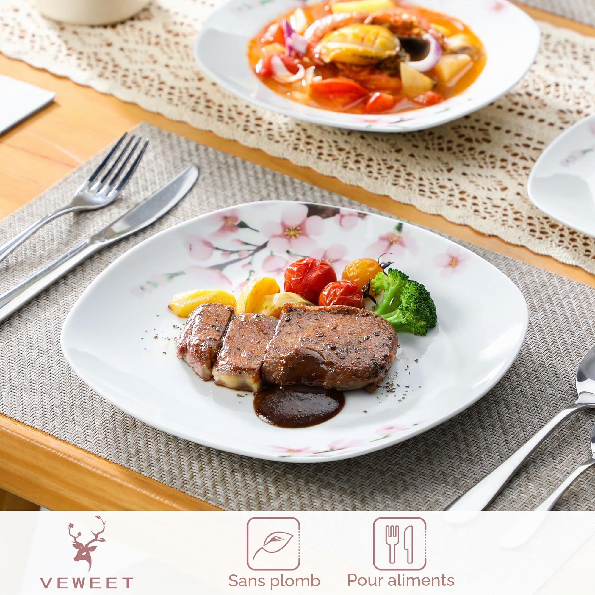 VEWEET Service de table « Annie » en porcelaine - 18 pièces - Pour 6 personnes - Avec 6 assiettes à dessert, 6 assiettes creuses et assiettes plates