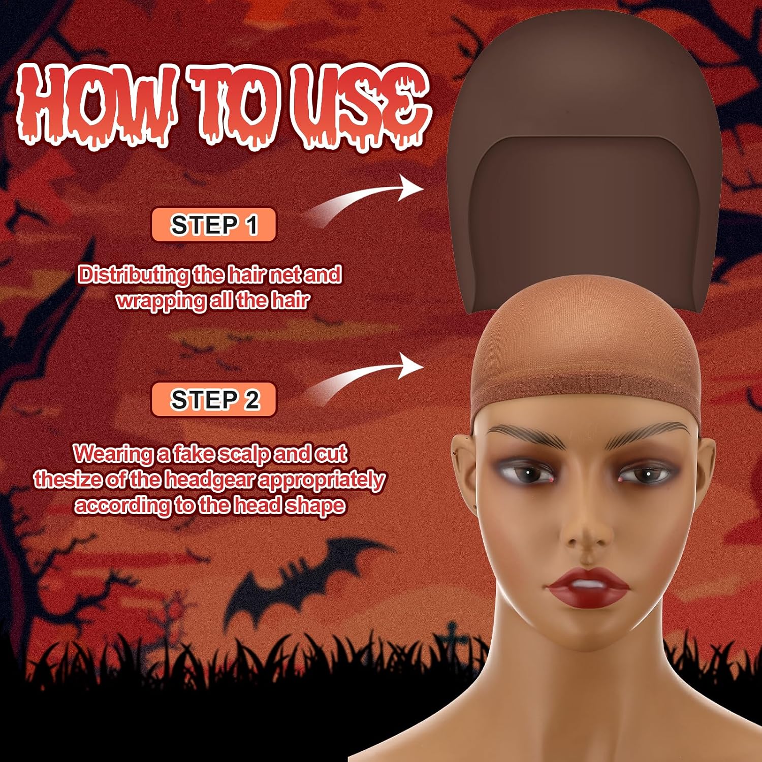 Syhood 2 Pieces Halloween Bald Cap Makeup Latex Bald Hat Head Wig Caps Cosplay Costume for Adults