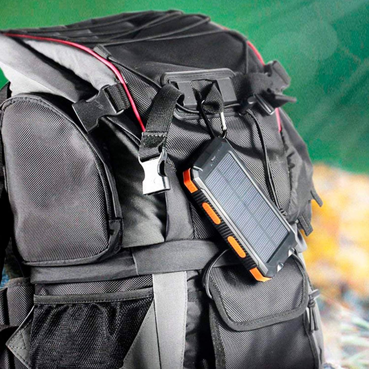 Solar Charger 30,000mAh, Dualpow Portable Solar Battery Charger External Battery Pack Phone Charger Power Bank for Cellphones Tablet with Flashlight and a 3 Feet Micro USB Cord (Orange Black B) Photo