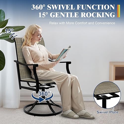 Miniatura 3 de Sillas de comedor giratorias para exteriores con respaldo transpirable de textileno, juego de 2 sillas giratorias para patio, juego de sillas