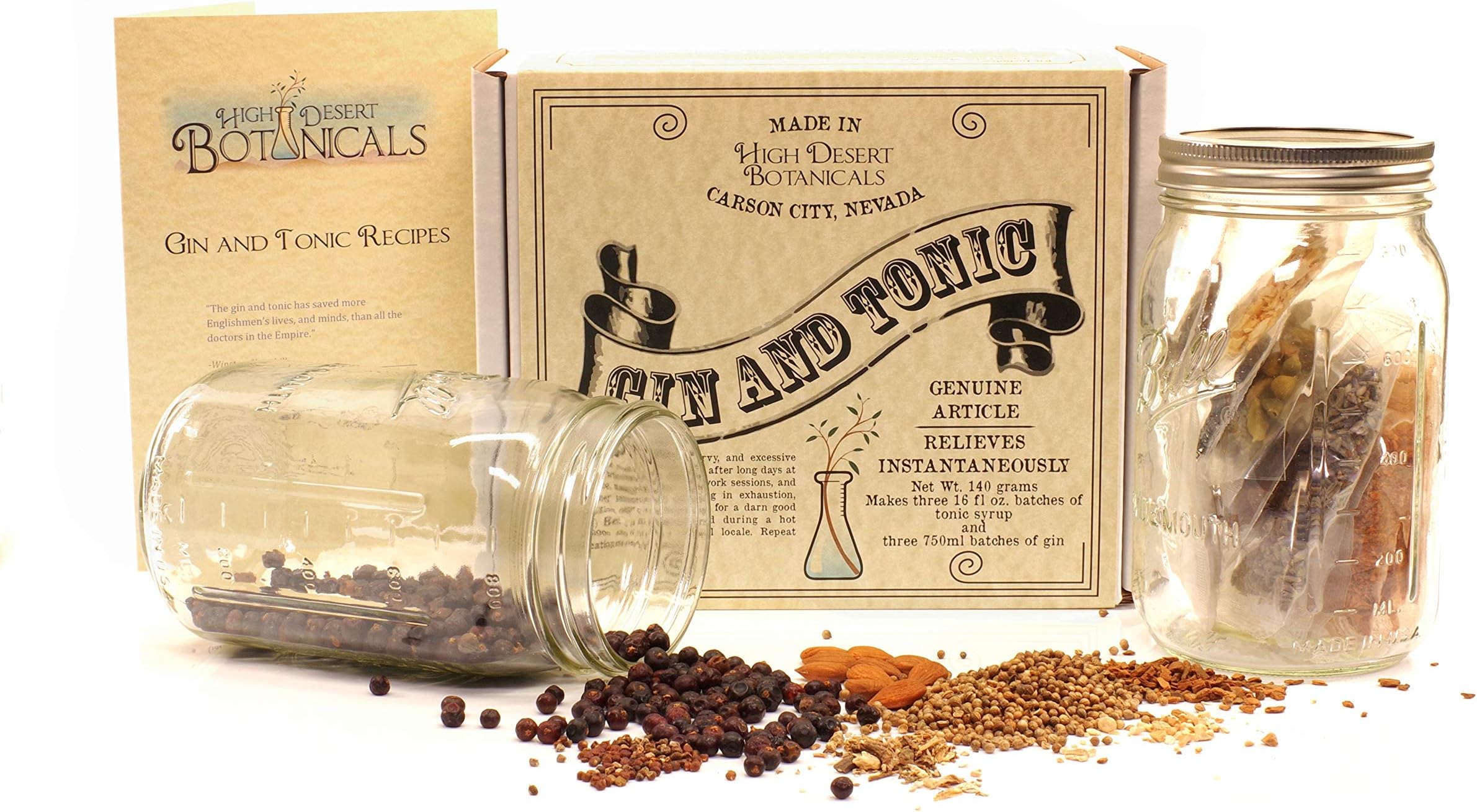 DIY Gin & Tonic Kit: Experiment and Craft Your Own G & T Recipes | Become a Master Mixologist | Perfect Gift for the Gin Lover | Mason Jars, Recipe Book, Botanicals Included by High Desert Botanicals