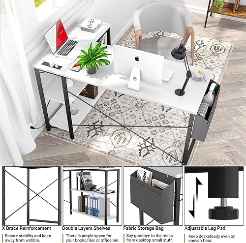 Miniatura 5 de Homieasy - Escritorio pequeño en forma de L con regleta de alimentación empotrada escritorio esquinero de 47 pulgadas con 3 tomas de corriente