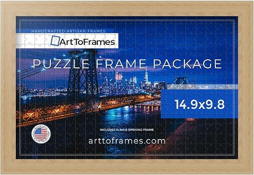ArtToFrames 14.9x9.8 INCH/38x25 CM White Frame for 100 piece Puzzles.This 1.00 Inch Custom Wood Puzzle Frame is Clear Stain - with Regular Glass Puzzle0066-60823-YCLR-14.9x9.8