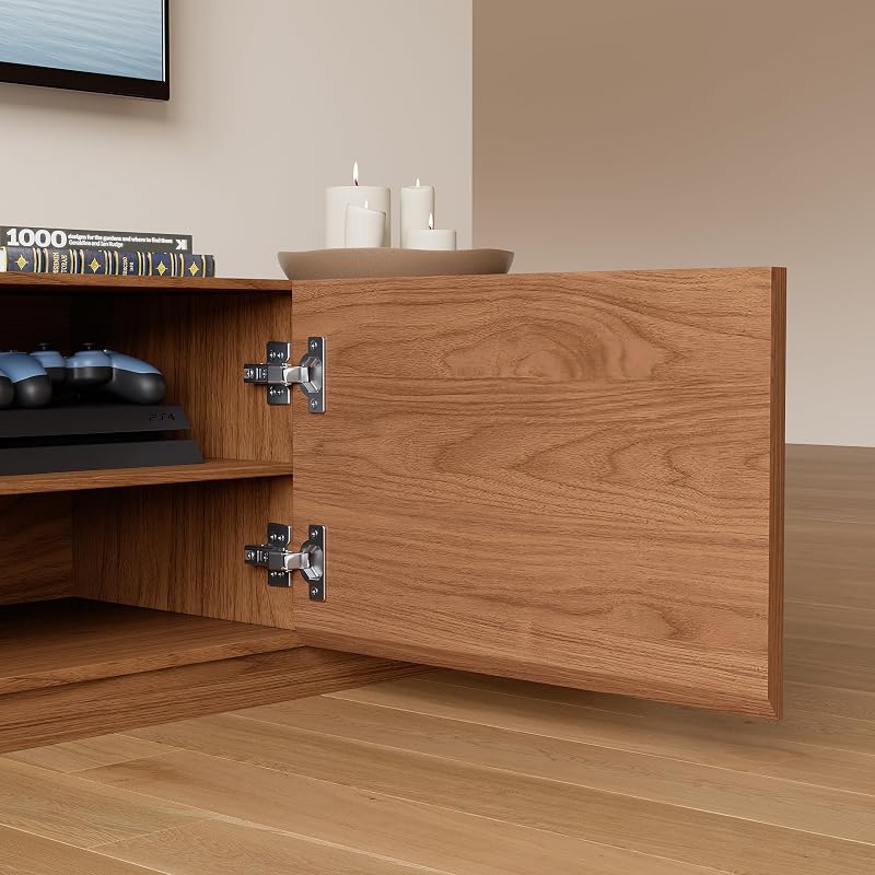 Wood Slat Base TV Stand, 94.49" Mid-Century Modern Walnut Media Console image 6