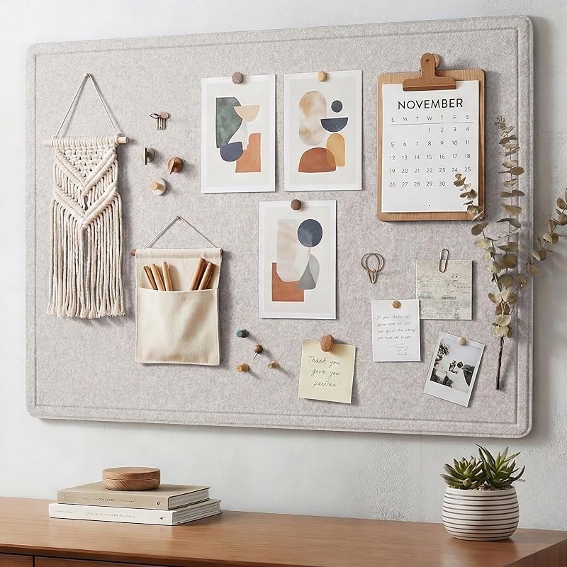 Tablón de anuncios de fieltro plegable de 24 x 16 pulgadas, Latte | Alternativa al tablero de corcho con 25 chinchetas, tablero decorativo para exhibición de fotografías con cinta autoadhesiva, para el hogar, la oficina y la escuela