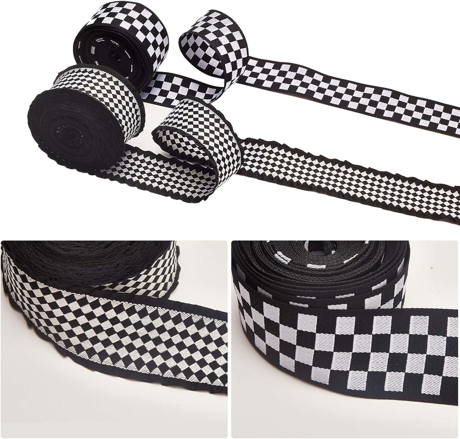 GORGECRAFT 20 Yards 2 Style Black and White Check Ribbon Checkered Burlap Ribbons Tartan Style Diamond Pattern Buffalo Plaid Wired Edge Fabric Riband for Gift Wrapping Christmas Tree Decor Crafts