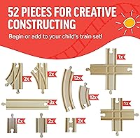 Vista 3 de Juego de tren de madera, colección de 52 piezas de tren compatible con Thomas The Train y otras marcas de juguetes de ferrocarril importantes