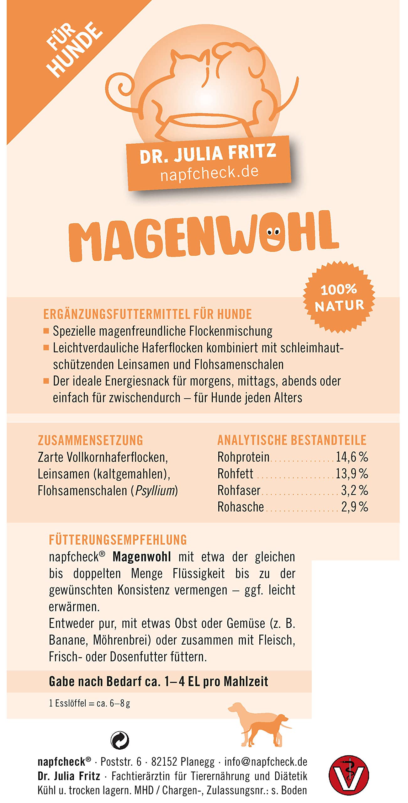 napfcheck Magenwohl – magenfreundliche Flockenmischung für Hunde - 750 g (Packung mit 2)