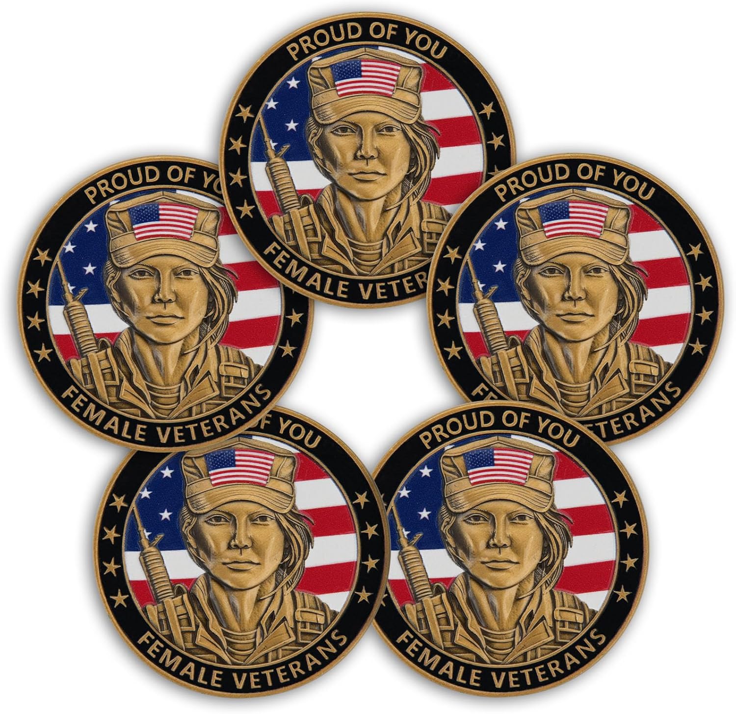Female Veteran Commemorative Coin - Proud of You Military Challenge Coin for Honoring Women Veterans with Eagle & Soldier Design (Pack of 5)