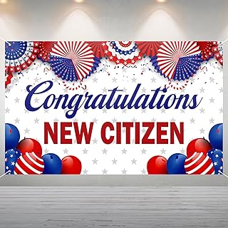New Us Citizenship Decorations Congratulations New Citizen Backdrop Party Decorations Red White Blue Banner American Naturalization Party Idea Congrats on Your Citizenship, 70.8 x 43.3 Inch
