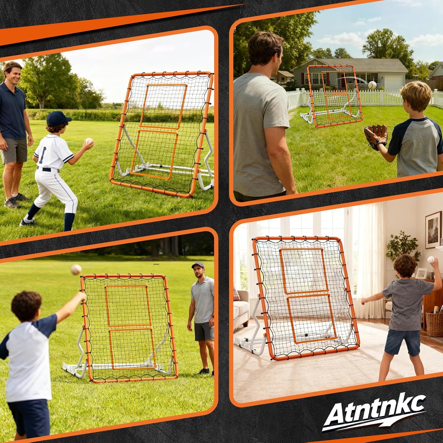 Baseball Rebounder Net 4x4.5FT with 5 Adjustable Angles,Pro Pitch Back Trainer for Volleyball/Softball/Soccer, Solo Practice for Ground, Line Drive & Fly Balls, Durable UV Resistant Net & Ste