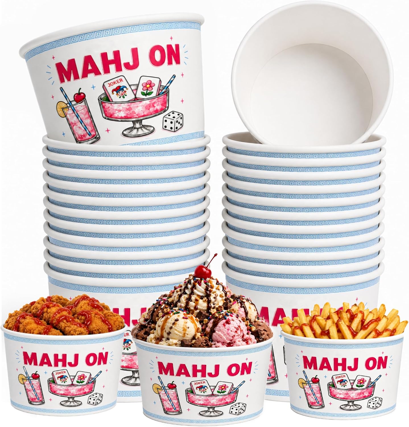 Vexillum 24Pcs Mahjong Party Snack Cups, 15 oz Disposable Paper Bowls