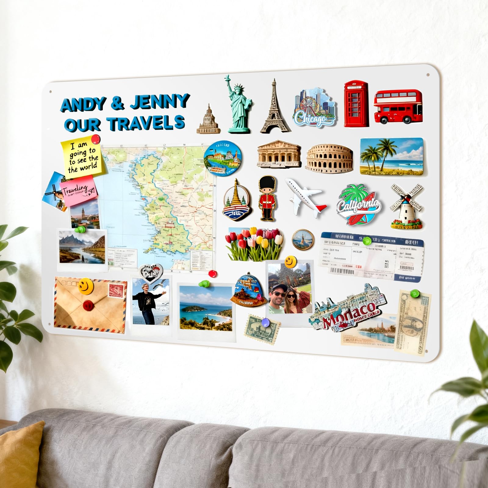 LYZZXI Magnettafel Weiß 50x80 cm: Urlaubsmagnete Display Board mit Starker Magnetkraft für Fotos & Souvenirs - Mode Magnetwand für Wohnzimmer Büro | Ideal für Reiseliebhaber