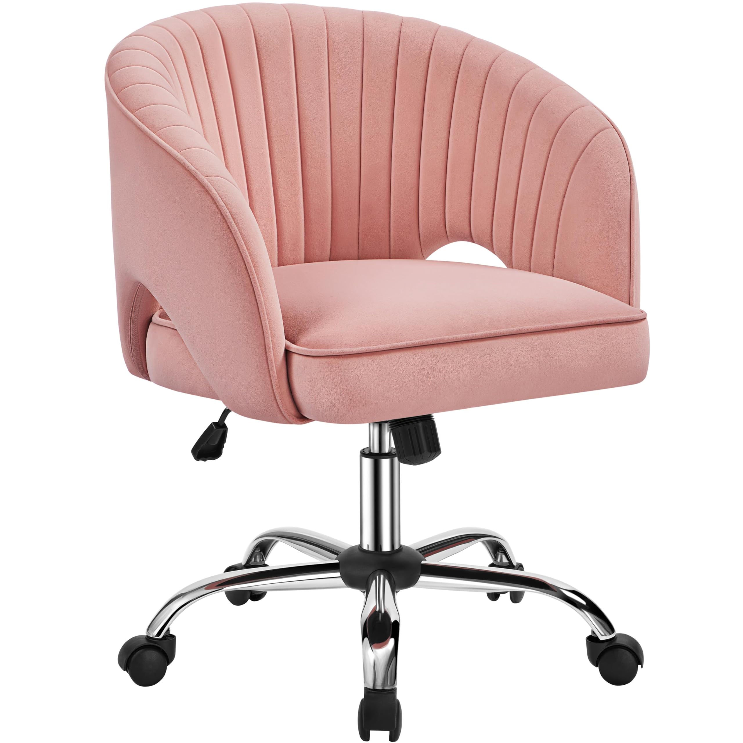 Yaheetech Pink Desk Chair Cute Vanity Chair with Back Modern Swivel Rolling Design for Home Office Study Vanity