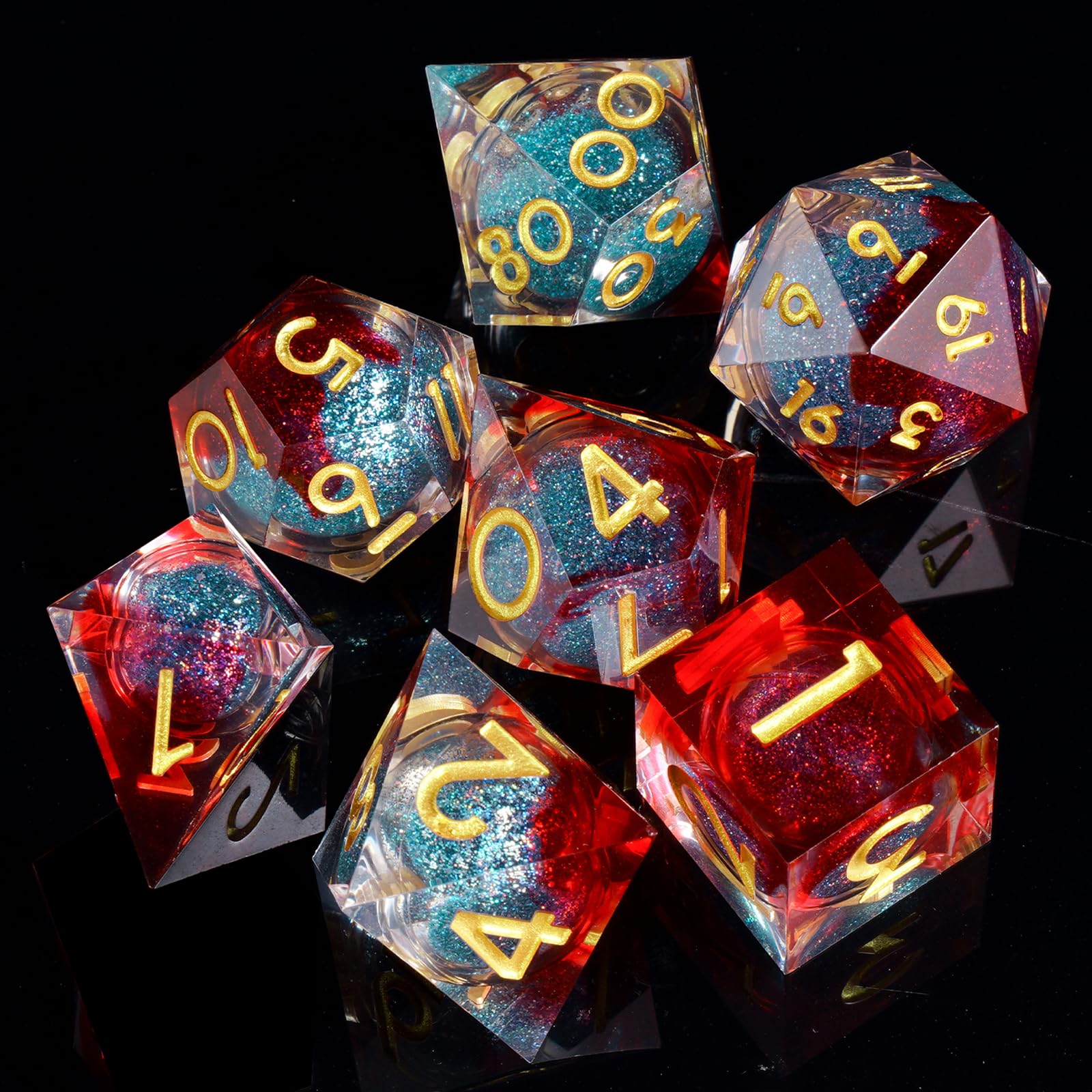 ORUZA 7 PCS Liquid Core DND Dice Resin Sharp Edge Dice Polyhedral D&D Dice Set for Dungeons and Dragons RPG MTG Role Playing Game Dice D20 D12 D10 D8 D6 D4 D% - Image 2