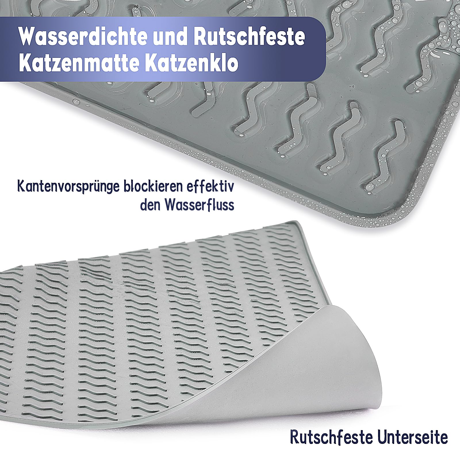Katzenklo Matte,120x89cm Katzenstreu Matte Wasserdicht,Matte Katzenklo Unterleger Silikon,Katzenmatte Katzenklo Rutschfest,Katzenmatte Übergröße geeignet für eine Gruppe von Katzen (Grau)