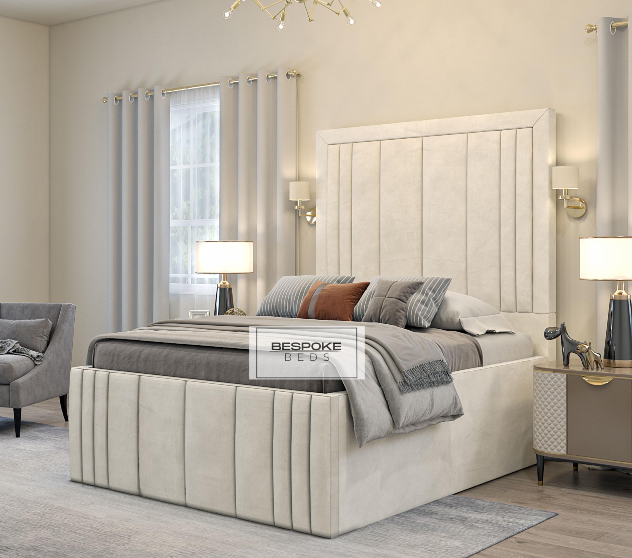 Upholstered Bed Frame, Ottoman Storage Bed Frame, Plush Velvet Bed Frame With Storage, Double King,Super King Bed Frames (Cream Plush Velvet, 5FT KING)