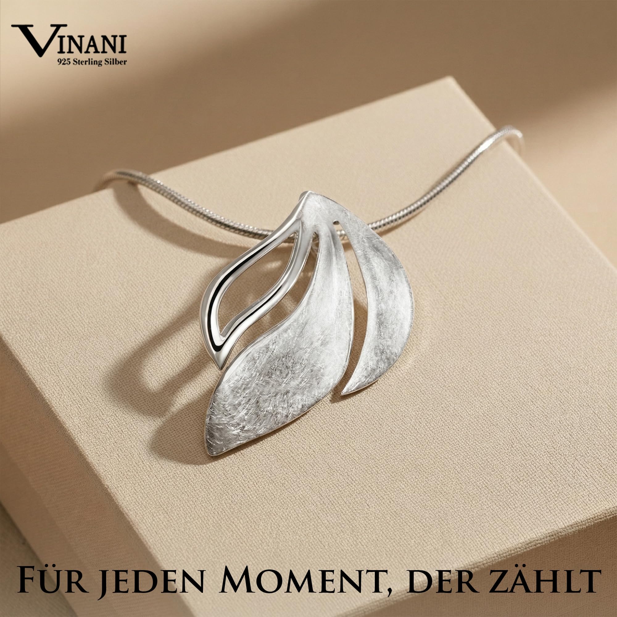 Vinani Blatt Anhänger mit Schlangenkette aus 925 Sterling Silber, ABOG-S