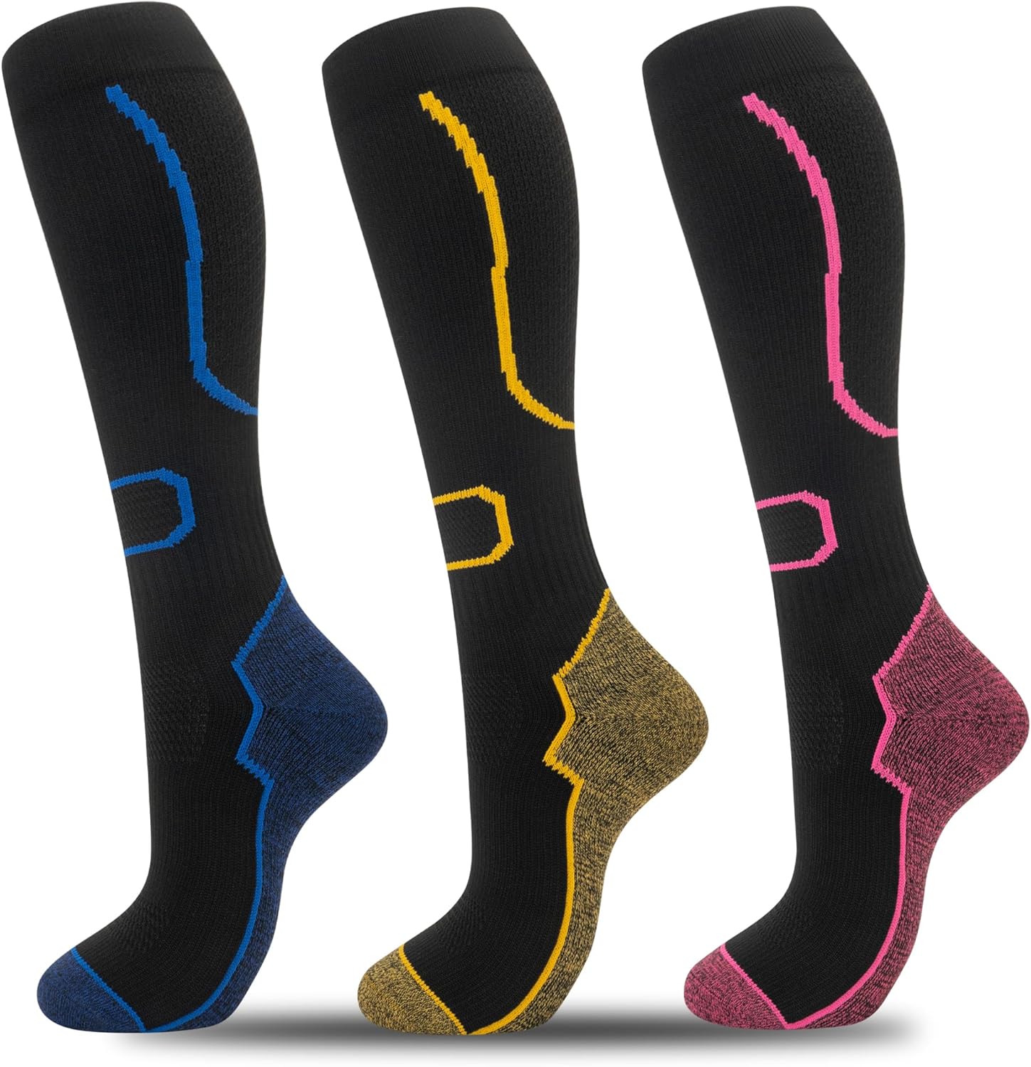 fenglaoda 3 Pairs Compression Socks for Women & Men Knee High Nurse Pregnant Cute Medical Running Travel Athletic