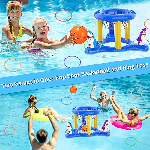 Miniatura 2 de Juego de juguetes de flotadores de piscina, juego de lanzamiento de anillos 2 en 1 y aros de baloncesto para niños, adolescentes y adultos, piscina,