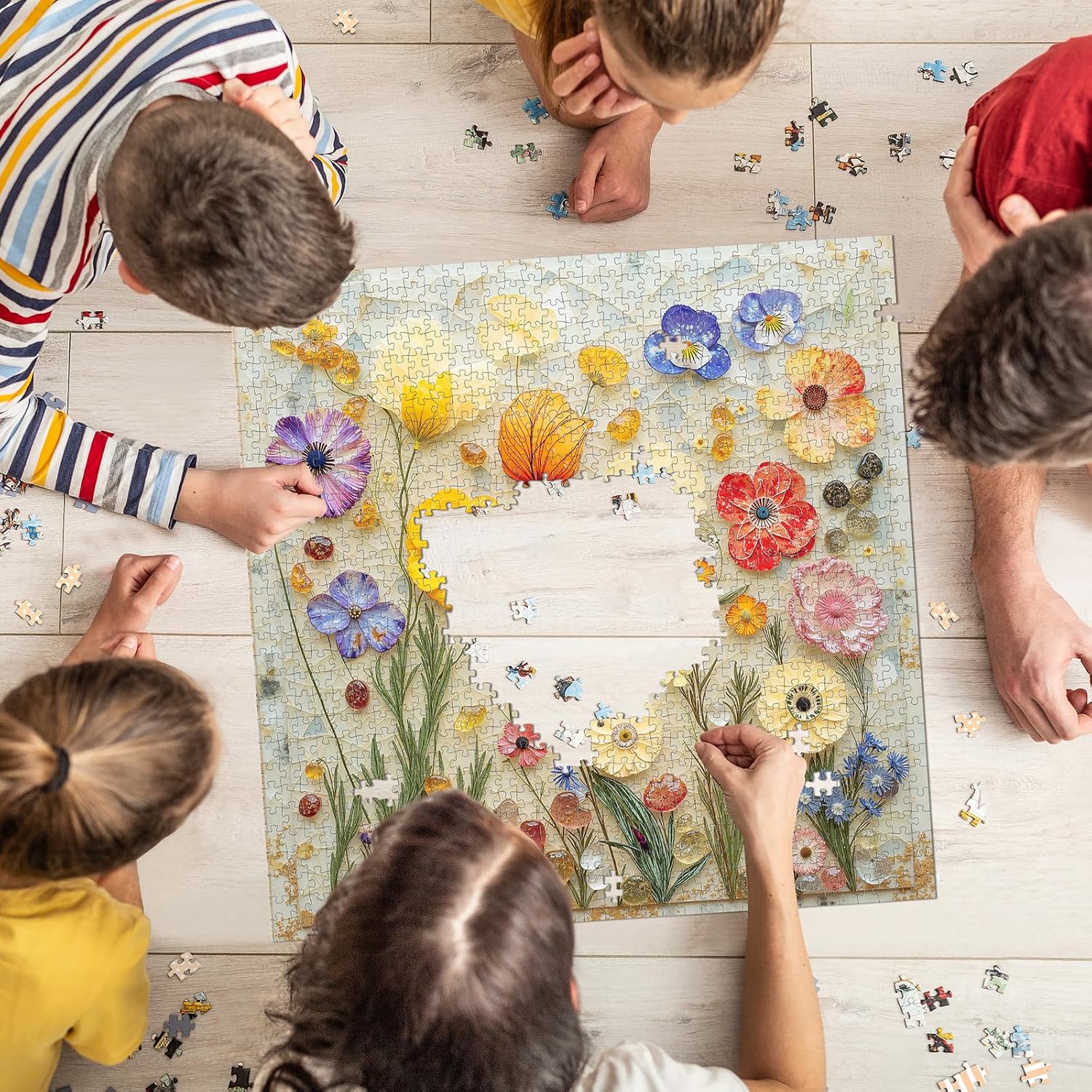 Jigsaw Puzzles for Adults 1000 Pieces, Colorful Pretty Plant Floral Square Challenging Unique Puzzle for Game Night Family Home Decor, 24x24 Inches, Stone Flowers