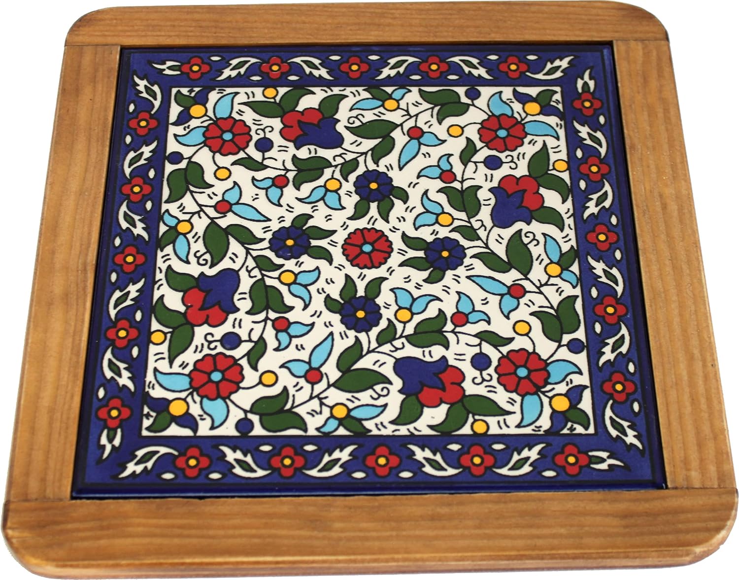 Holy Land Market Ceramic Trivet - Extra Large Hot Plate for Dishes - Multi Color Flowers, 25cm (9.75 in)