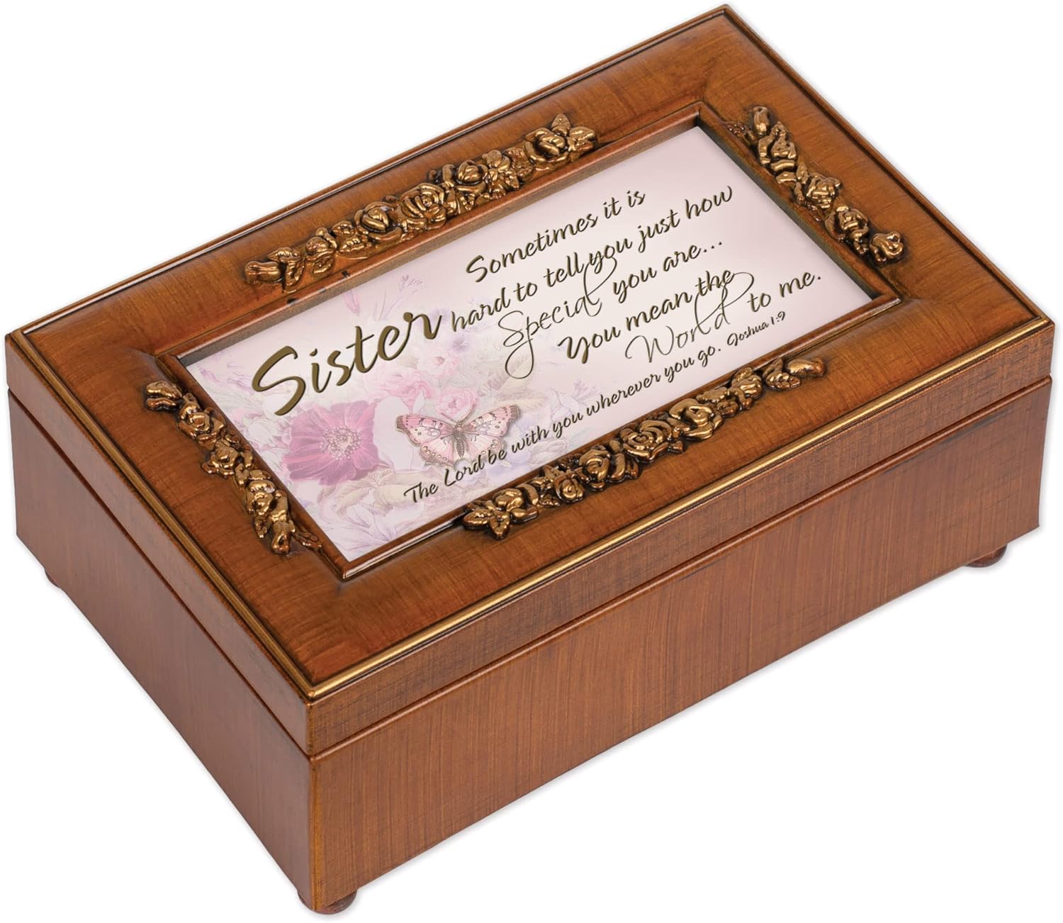 Cottage Garden Sister The World Woodgrain Embossed Petite Rose Music Box Plays Amazing Grace