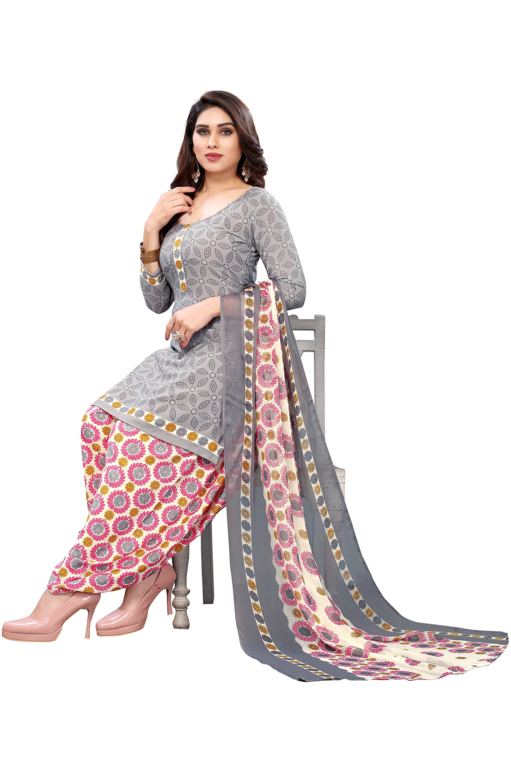 Readymade Indischer Patiyala Stil Kreppstoff Designer Salwar Anzug für Frauen mit passendem Dupatta (Patiyala Anzug)