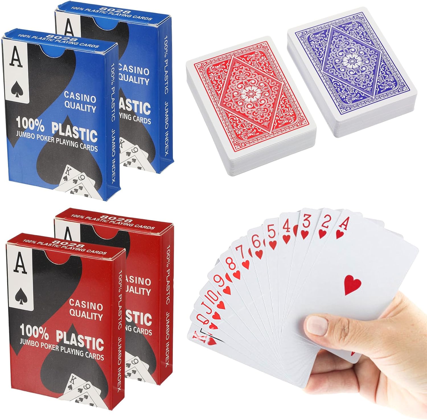 4 Deck Playing Cards,Professional Poker Cards,Plastic Waterproof Deck of Card,Bridge Card,Jumbo Index Large Print Playing Cards for Adults Seniors,for Props Pool Beach Water Card Games