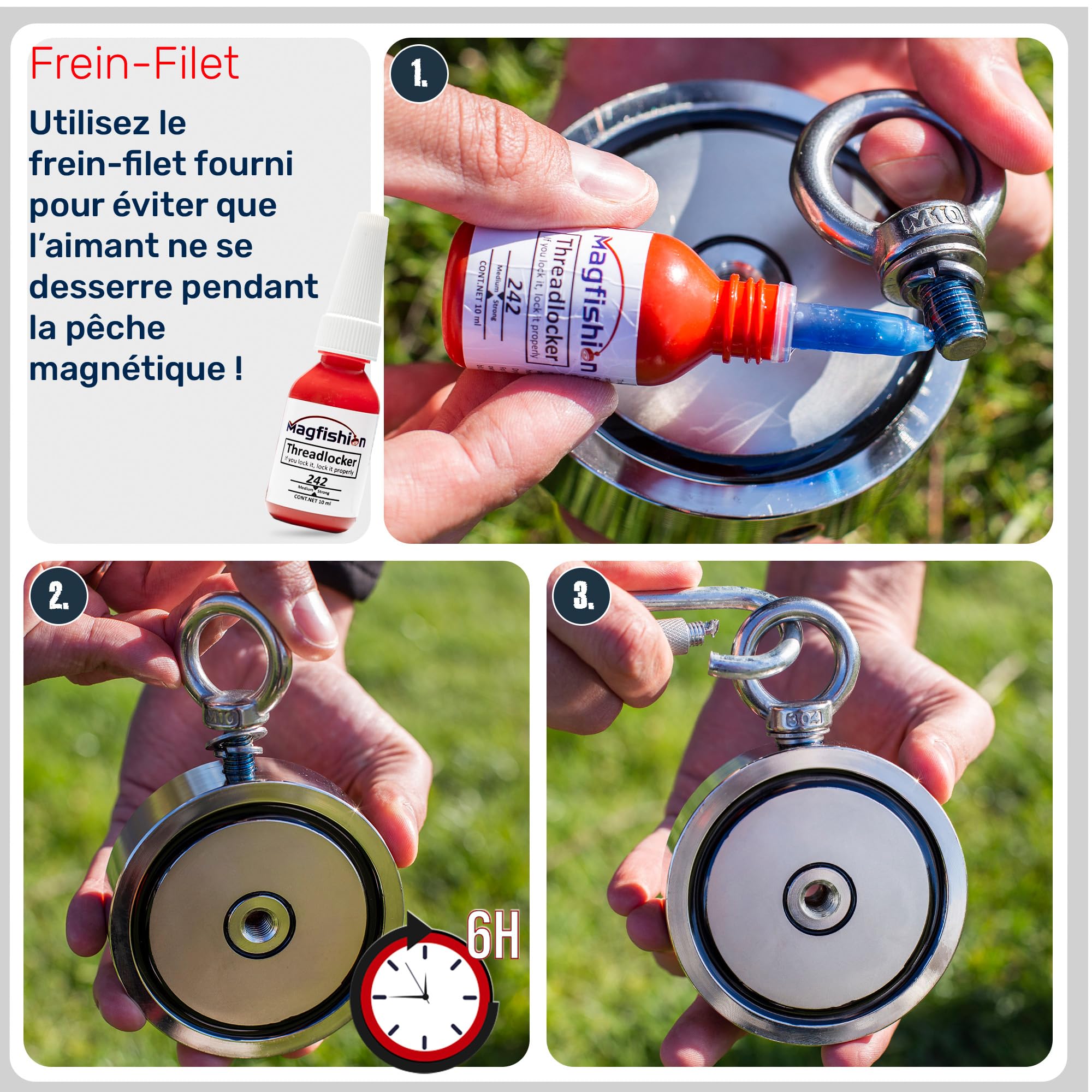 MAGFISHION Aimant Neodyme Puissant - Traction de 700KG (2 x 350KG) - Aimant de Pêche - Ø94mm - Peche a l'aimant avec 2 Cordes, Crochet Triple et Gants - Kit de Pêche Super Magnétique