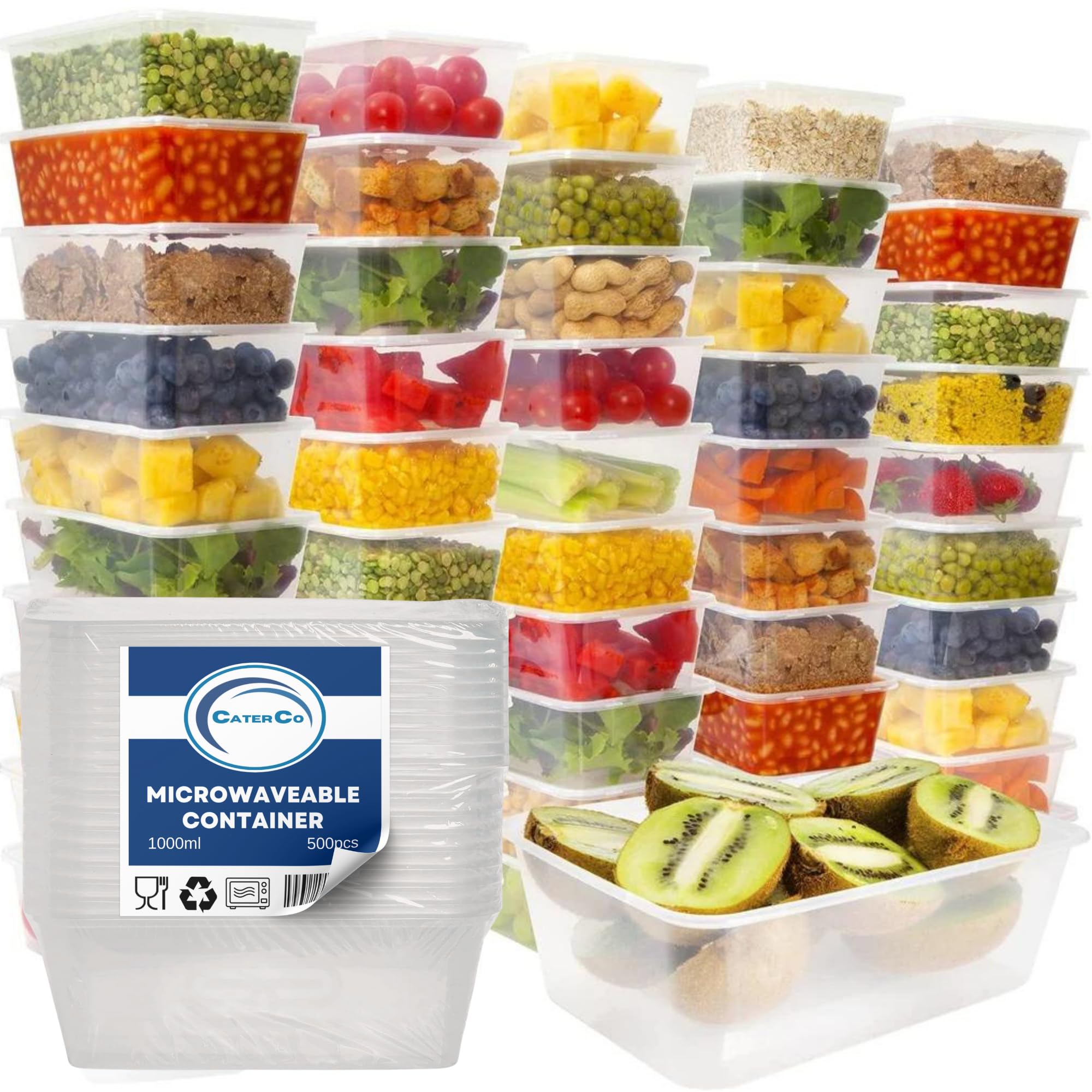CaterCo 1000ml Plastic Food Containers with Lids - Set Of 500 - BPA Free, Reusable & Disposable Meal Prep Containers - Microwave & Freezer Safe, Cooking, Takeaway, Storage (1000ml - Set Of 500)