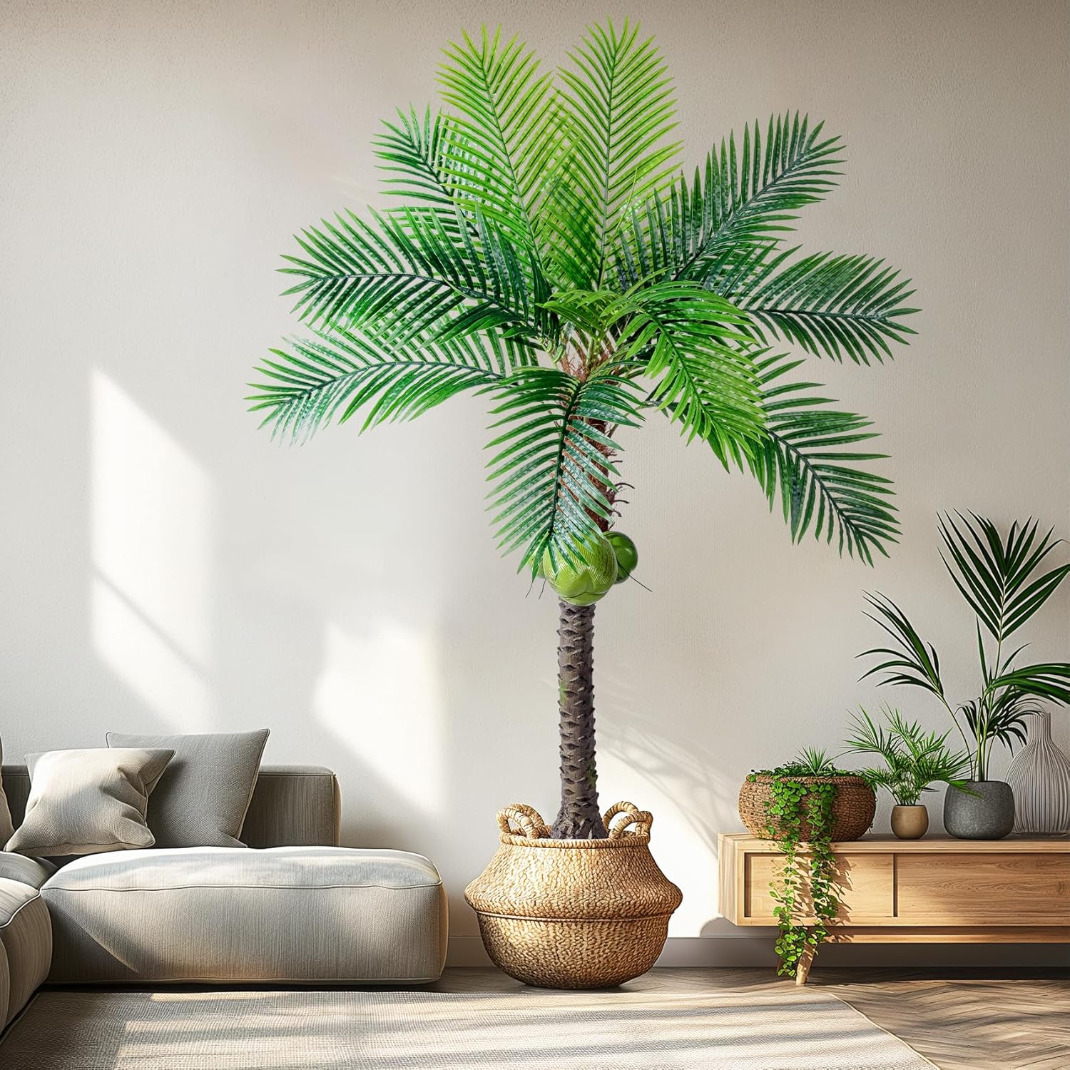 30-Year Factory Faux Coconut Tree - 6FT Faux Palm Tree Realistic Thick Trunk & Heavy Duty Leaves, Hand-Carved Bark Texture, Indoor Tropical Decor for Living Room/Store, No Shiny Plastic Look
