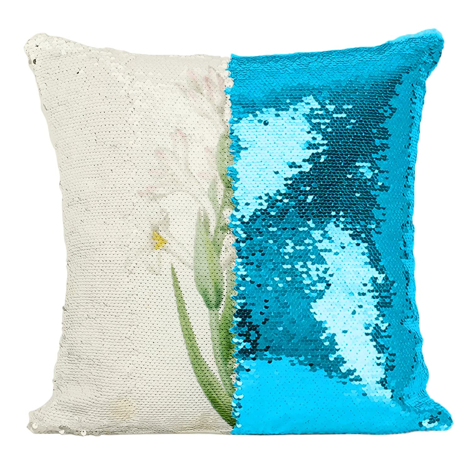 Coussin sequin turquoise à motif botanique tubéreuse d'exception