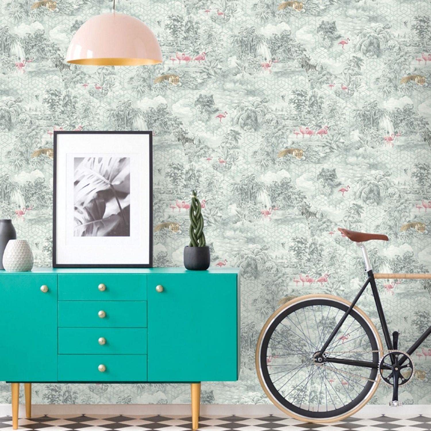 YöL Mayang Geometric Jungle Themed Wallpaper Modern Feature Wall Green