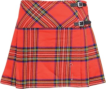 Womens Billie Skirt, Tartan Pliad Mini Kilt, Leather Buckled Straps, Royal Stewart Billie Skirt, 16.5 inch Length