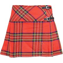 Womens Billie Skirt, Tartan Pliad Mini Kilt, Leather Buckled Straps, Royal Stewart Billie Skirt, 16.5 inch Length