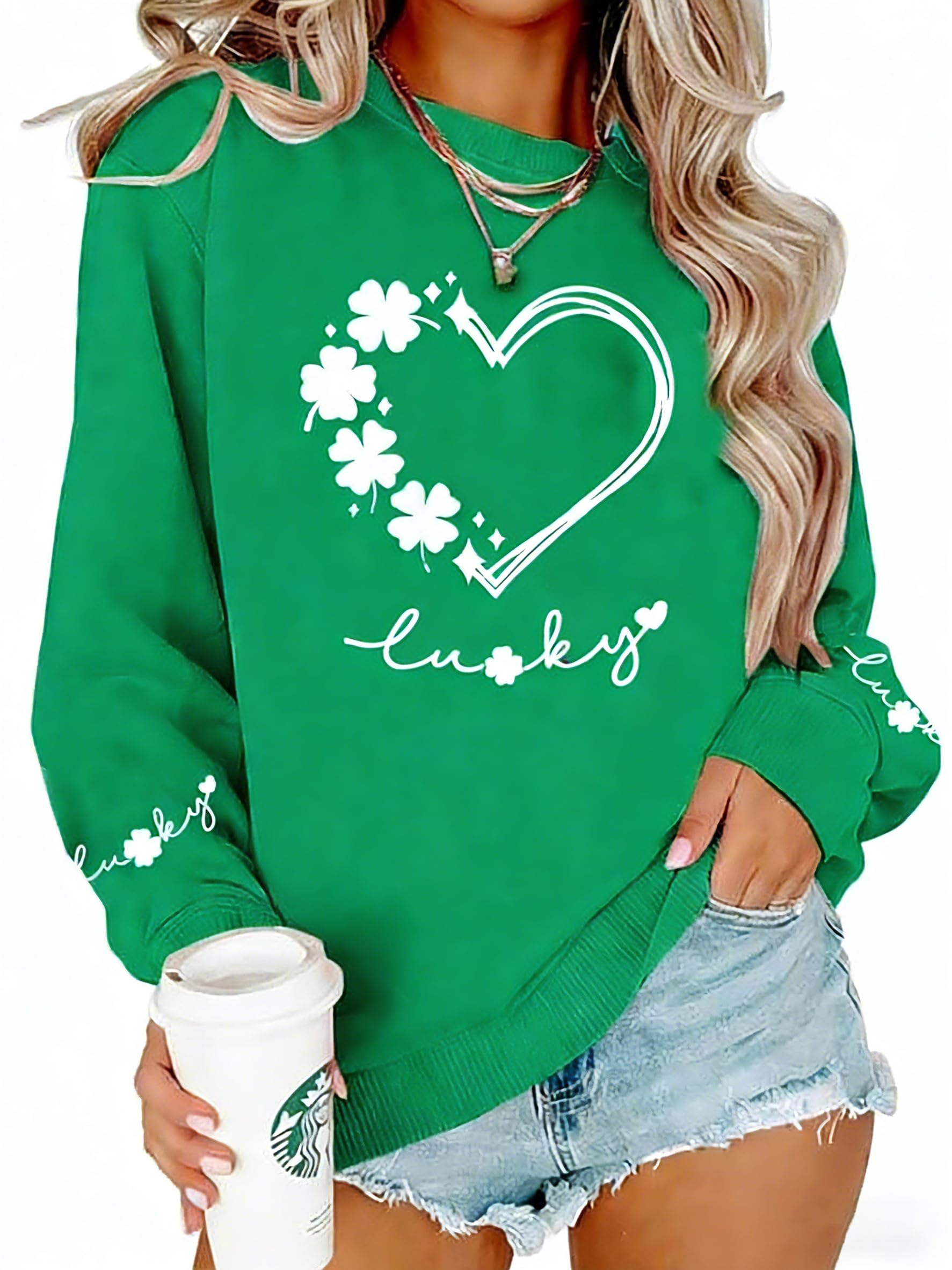 St Patricks Day Sweatshirt - Here for The Shenanigans Sweatshirts Women Casual Irish Long Sleeve Pullover Tops-image-10