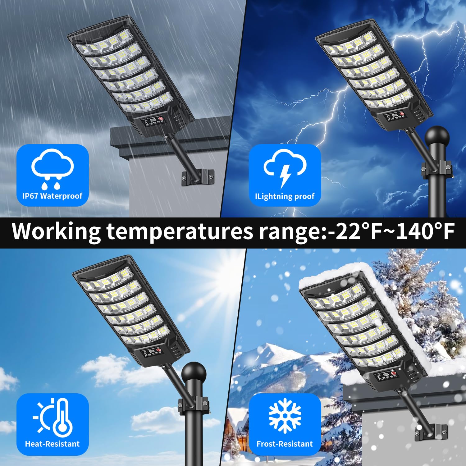 Lampione Solare Led Esterno, IP67 Impermeabile Faro con Pannello Solari, 6000K Lampione Stradale Solare Sensore di Movimento, Lampioni da Giardino Esterno con Telecomando per Garage Strada (2)