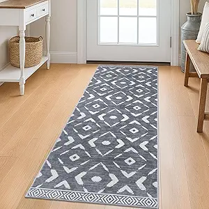 KILOCOCO Kitchen Runner Rug Washable Runner Rug Soft Hallway Runners Non Slip Printed Distressed Laundry Room Rugs, Low-Pile Runners for Entryway/Bedroom/Kitchen/Living Room, 2x5 Dark Grey