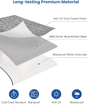 RV Awning Fabric Replacement, 19.5oz Heavy-Duty Weatherproof Vinyl Camper Awning Replacement Universal Outdoor Canopy for RV, Motorhome, and Trailer Awnings(Gray Fade, 18'(Fabric 17'2))