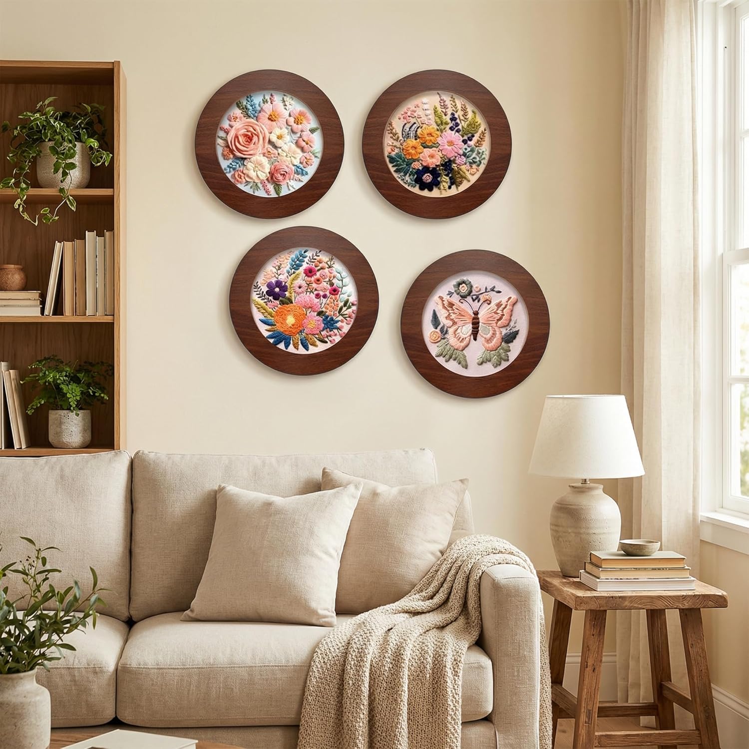 RattanView 12 Pcs 8 Inch Wood Embroidery Hoop Frame with Embroidery Hoops Round Finished Cross Stitch Hoop Frame for DIY Art Craft Sewing Ornaments(Walnut)