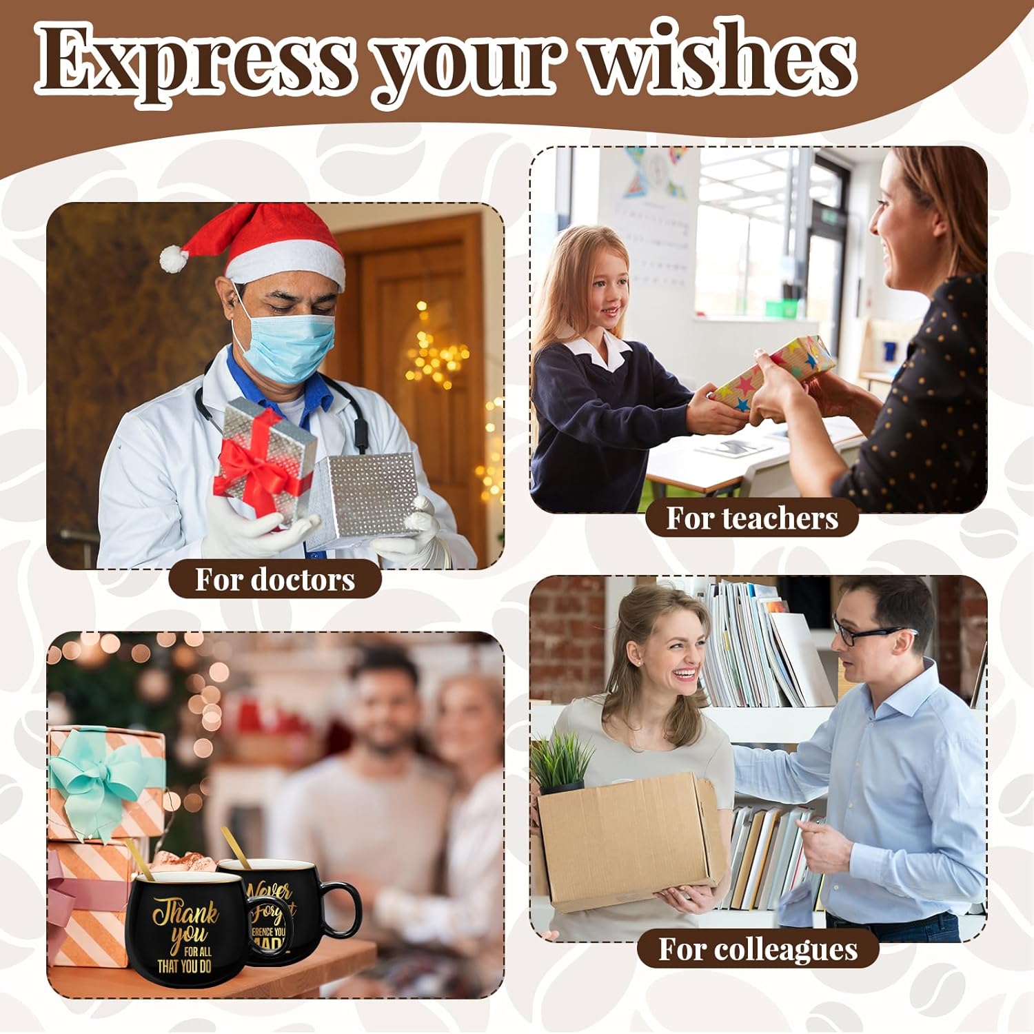 Tioncy 12 Sets Employee Appreciation Gifts Christmas Thank You Mugs Bulk 12 oz Ceramic Coffee Cups with Spoons Inspirational Mugs for Women Men Coworkers Team Staff Nurse Teachers