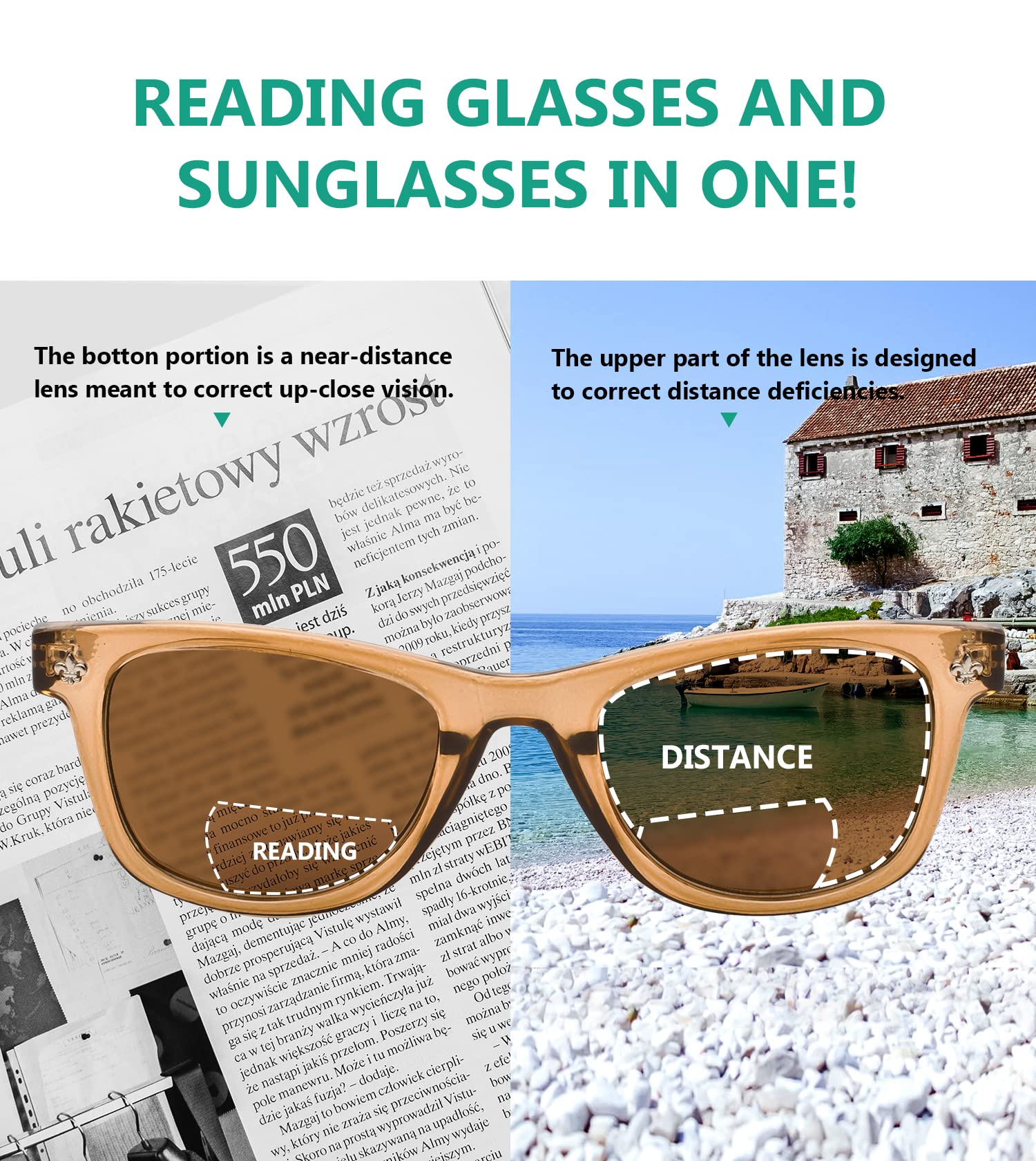Eyekepper Lot de 5 paires de lunettes de soleil bifocales classiques pour femme, mélange de